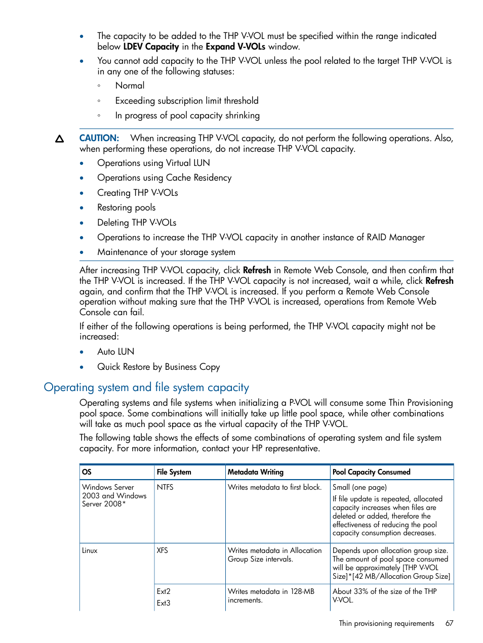 Operating system and file system capacity | HP XP P9500 Storage User Manual | Page 67 / 367