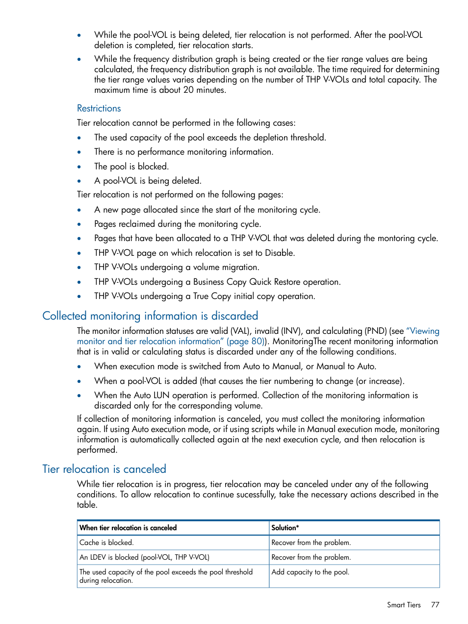 Collected monitoring information is discarded, Tier relocation is canceled | HP XP P9500 Storage User Manual | Page 77 / 367