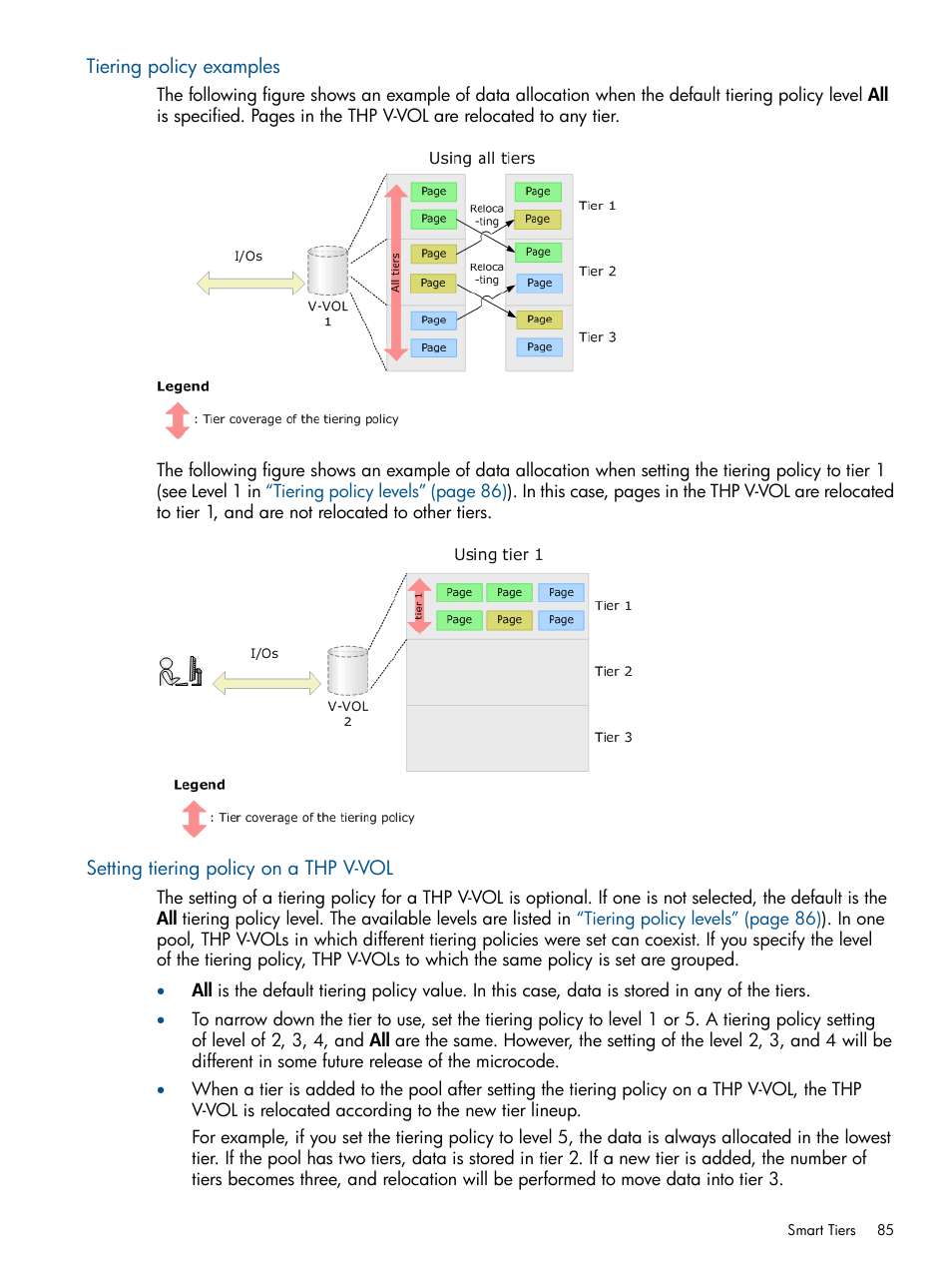 Tiering policy examples, Setting tiering policy on a thp v-vol, Tiering policy | HP XP P9500 Storage User Manual | Page 85 / 367