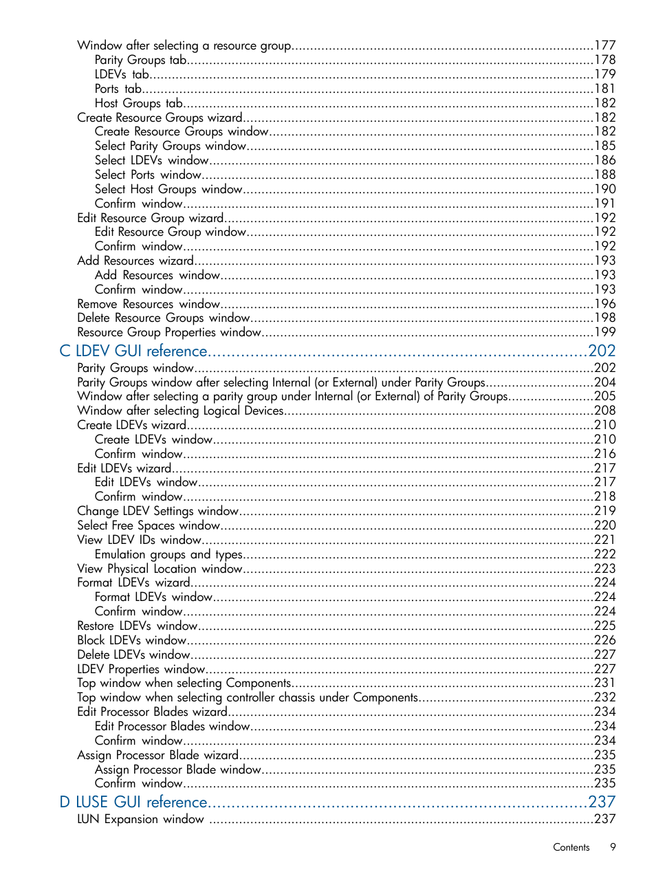 C ldev gui reference, D luse gui reference | HP XP P9500 Storage User Manual | Page 9 / 367