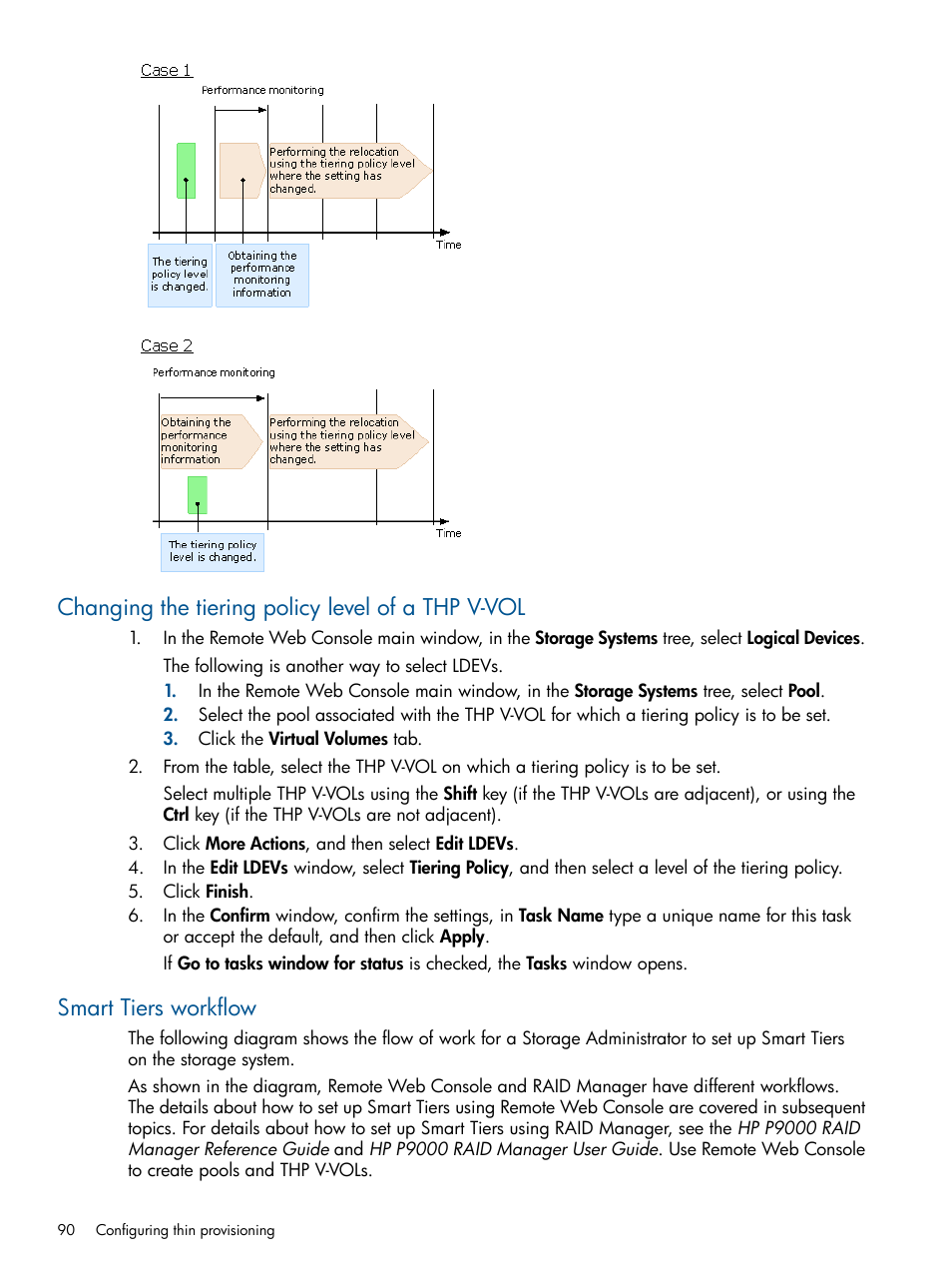 Changing the tiering policy level of a thp v-vol, Smart tiers workflow | HP XP P9500 Storage User Manual | Page 90 / 367