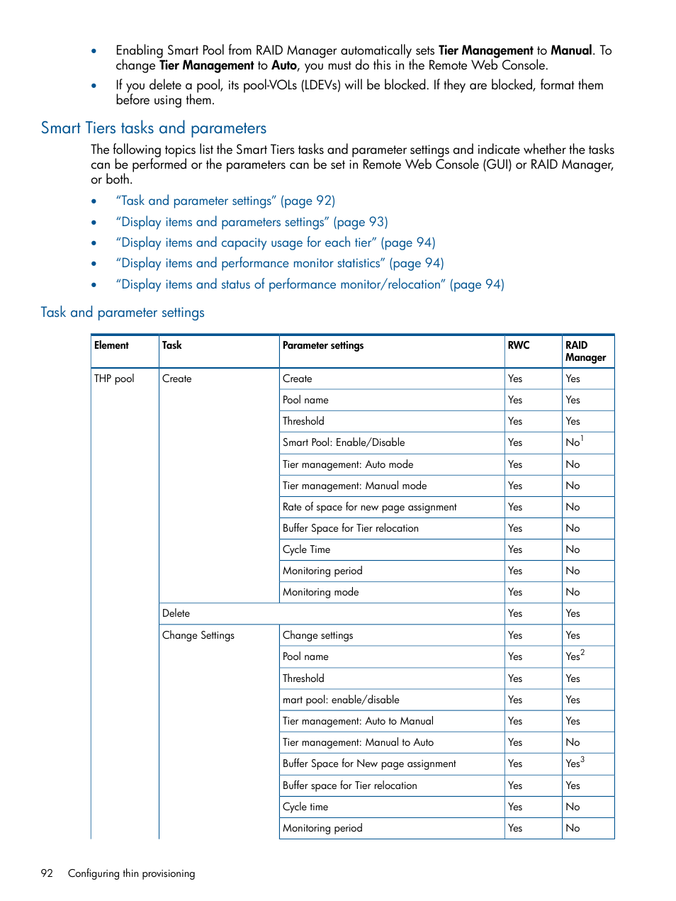 Smart tiers tasks and parameters, Task and parameter settings | HP XP P9500 Storage User Manual | Page 92 / 367
