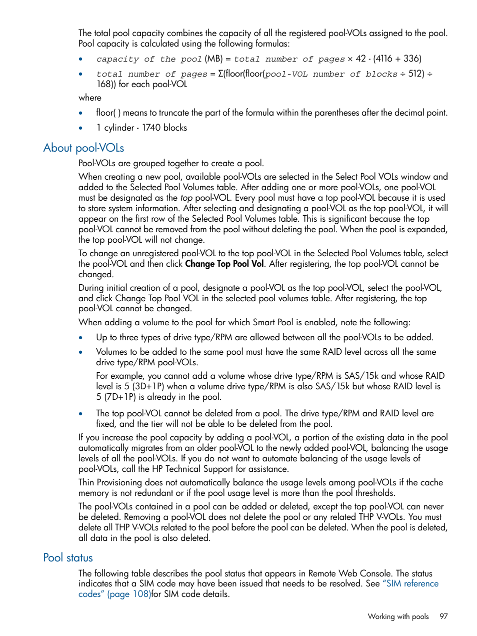 About pool-vols, Pool status, About pool-vols pool status | HP XP P9500 Storage User Manual | Page 97 / 367