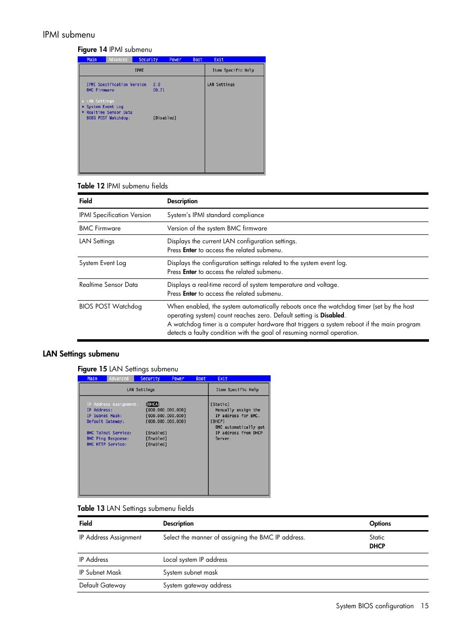 Ipmi submenu | HP ProLiant DL140 G3 Server User Manual | Page 15 / 55