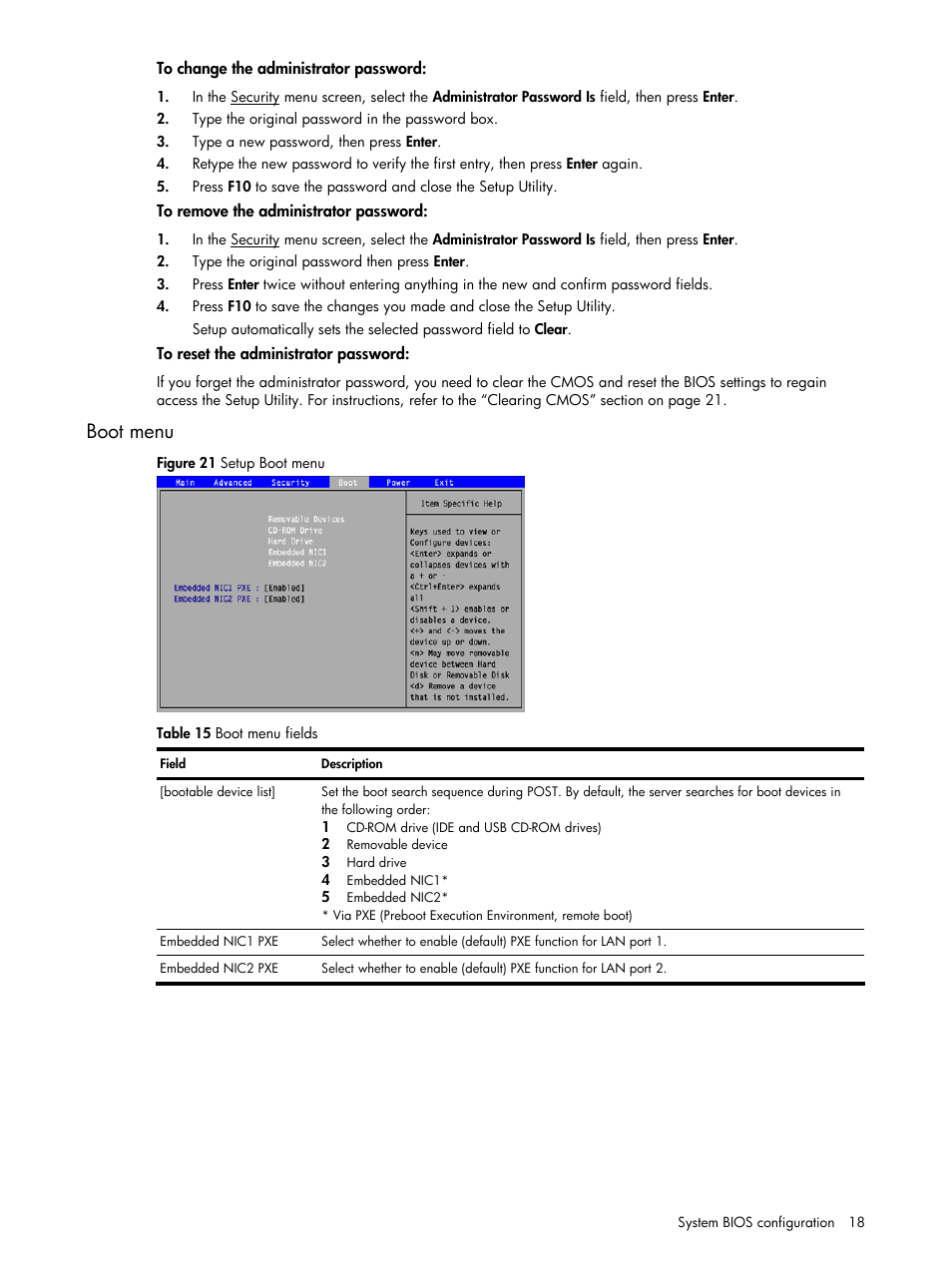 Boot menu | HP ProLiant DL140 G3 Server User Manual | Page 18 / 55