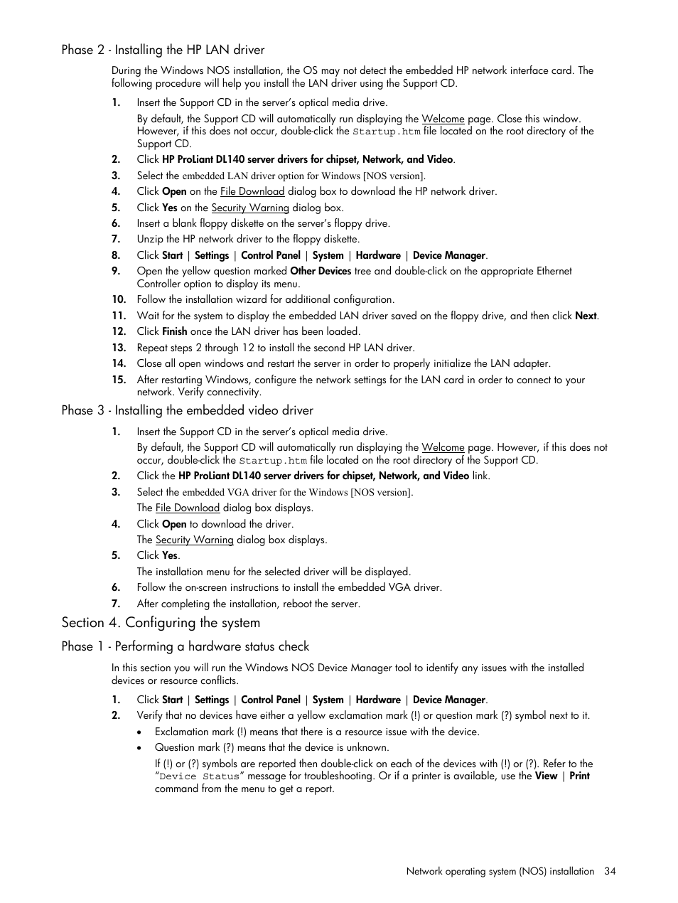 Section 4. configuring the system | HP ProLiant DL140 G3 Server User Manual | Page 34 / 55