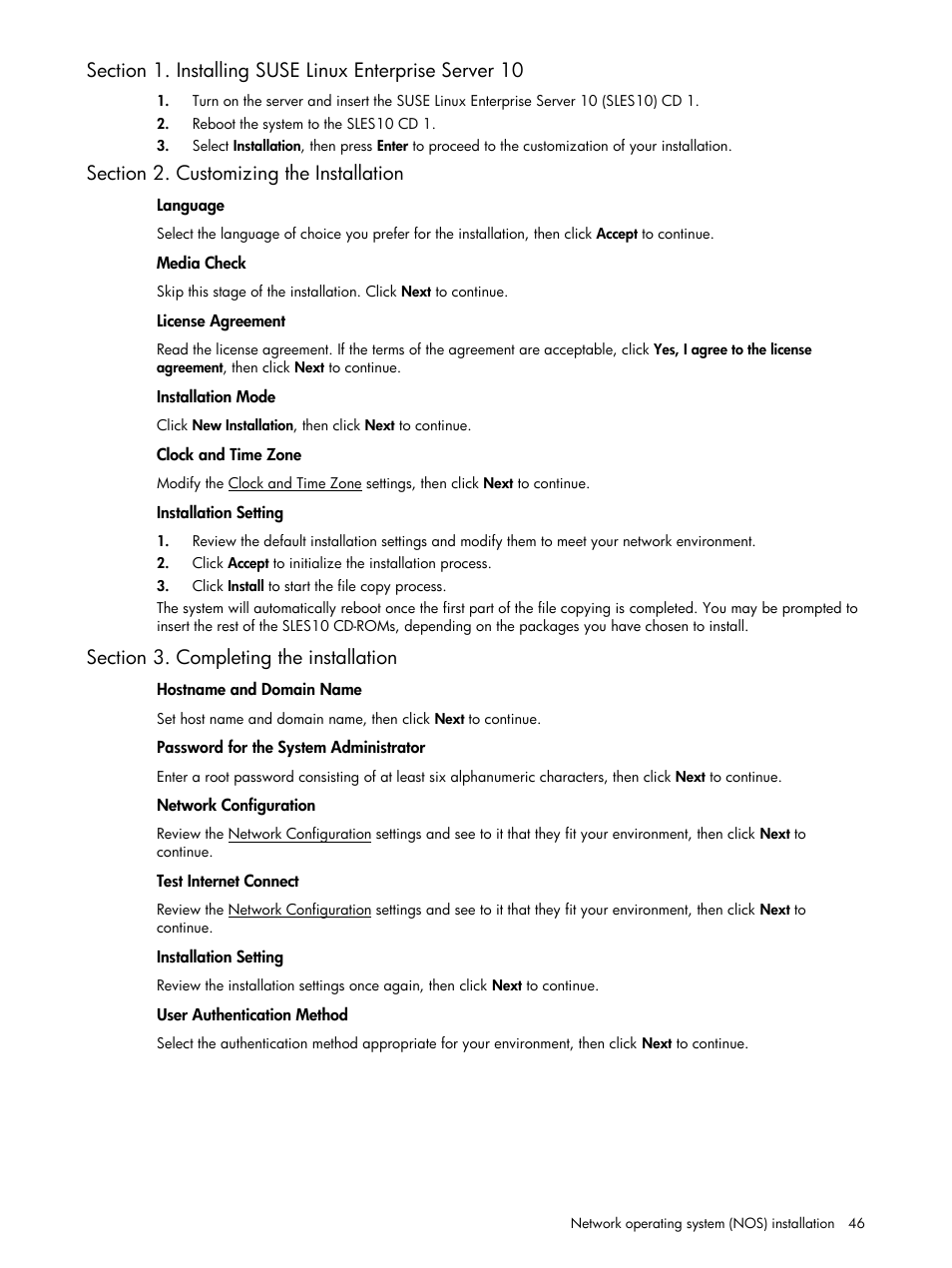 Section 2. customizing the installation, Section 3. completing the installation | HP ProLiant DL140 G3 Server User Manual | Page 46 / 55