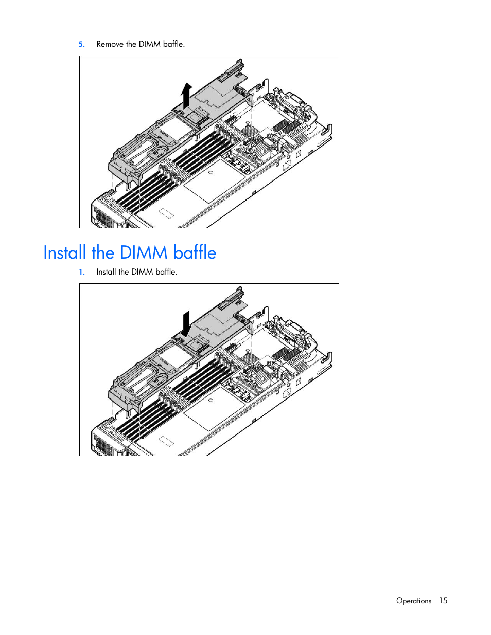 Install the dimm baffle | HP ProLiant BL465c Gen8 Server Blade User Manual | Page 15 / 89
