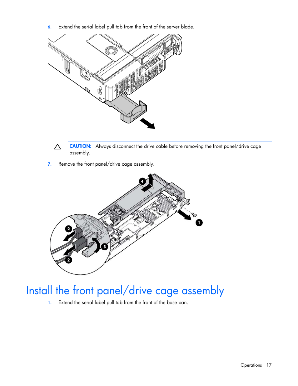 Install the front panel/drive cage assembly | HP ProLiant BL465c Gen8 Server Blade User Manual | Page 17 / 89