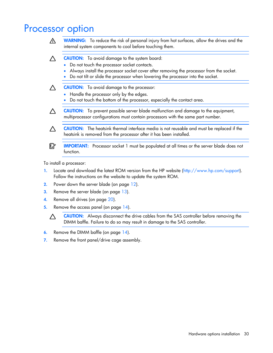 Processor option | HP ProLiant BL465c Gen8 Server Blade User Manual | Page 30 / 89