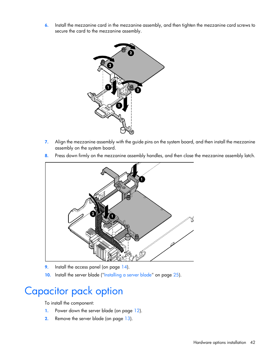 Capacitor pack option | HP ProLiant BL465c Gen8 Server Blade User Manual | Page 42 / 89