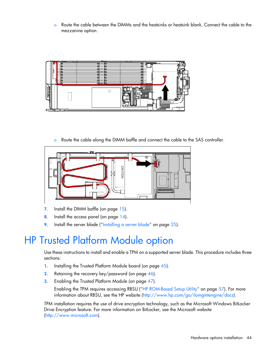 Hp trusted platform module option | HP ProLiant BL465c Gen8 Server Blade User Manual | Page 44 / 89