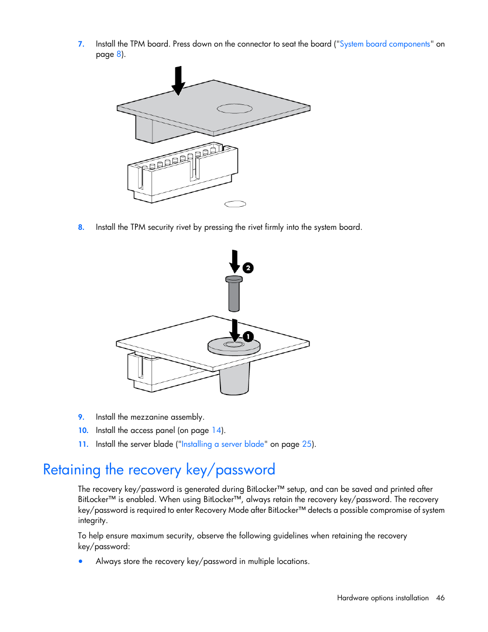 Retaining the recovery key/password | HP ProLiant BL465c Gen8 Server Blade User Manual | Page 46 / 89