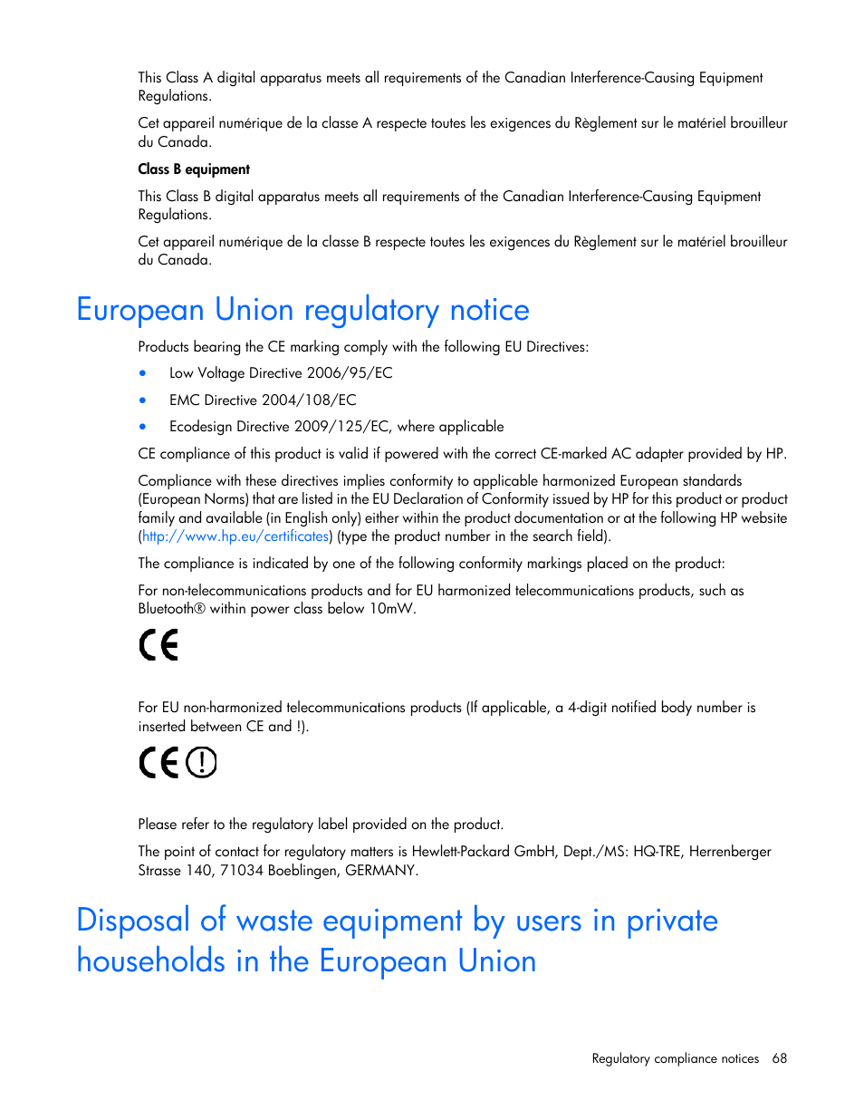 European union regulatory notice | HP ProLiant BL465c Gen8 Server Blade User Manual | Page 68 / 89