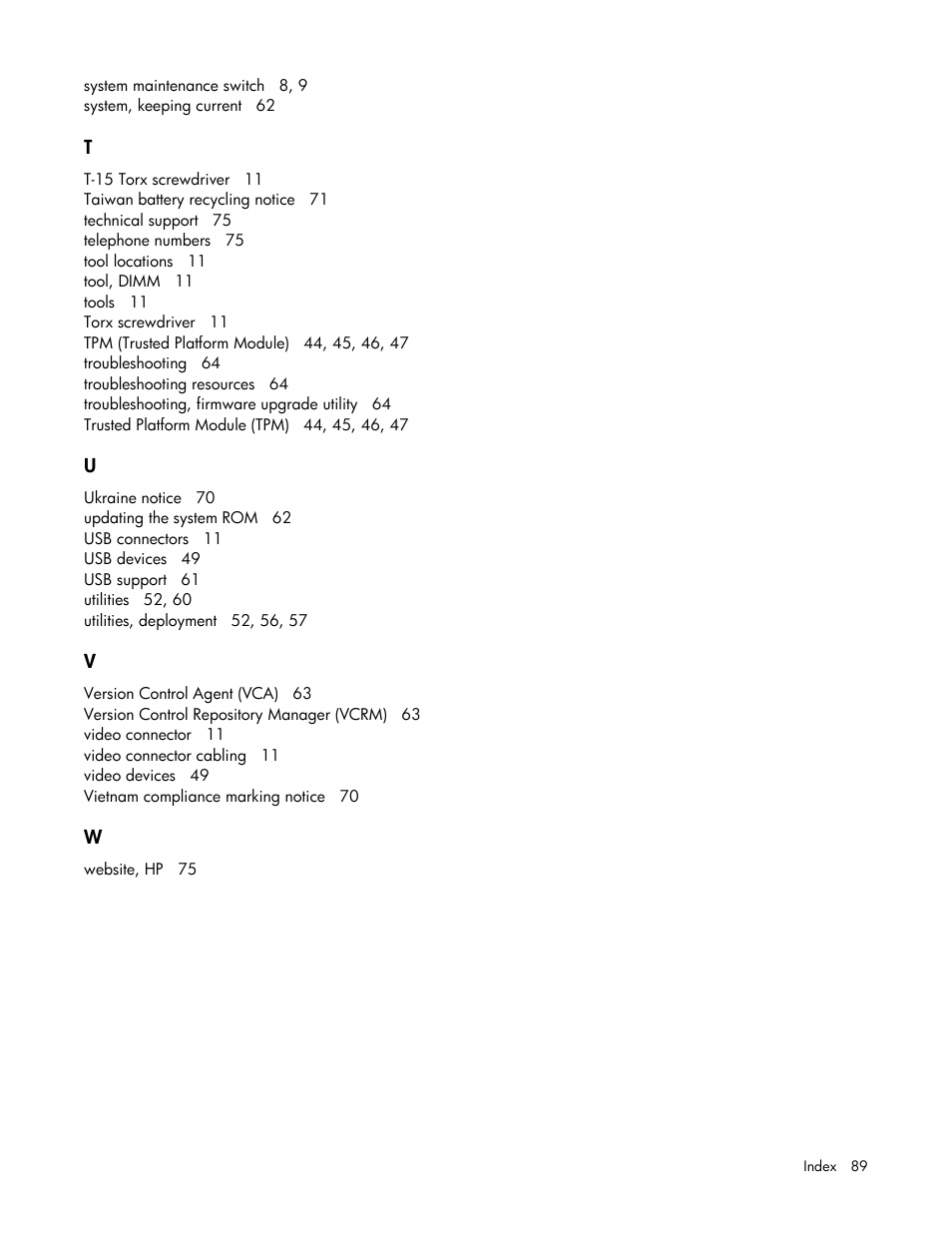 HP ProLiant BL465c Gen8 Server Blade User Manual | Page 89 / 89