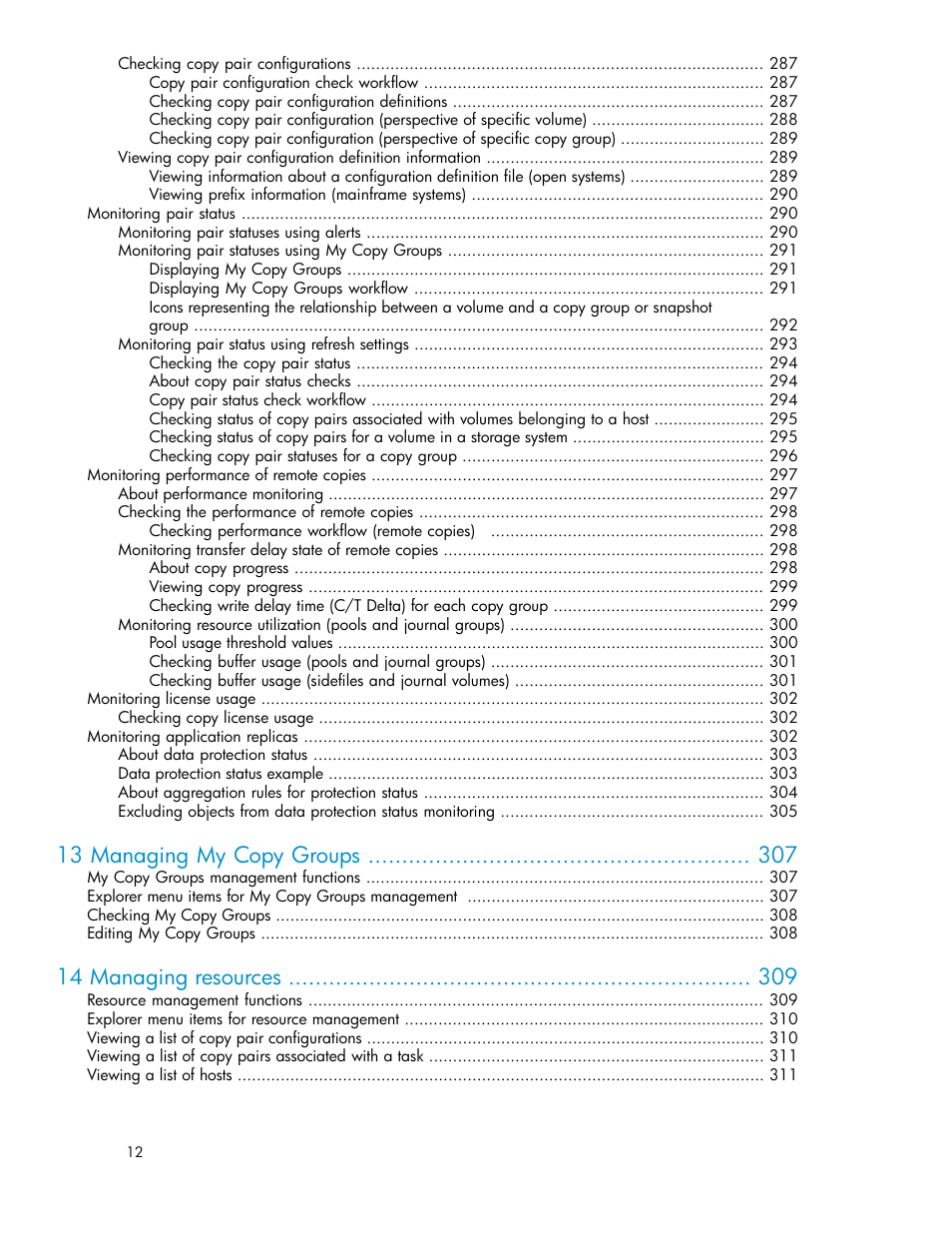 13 managing my copy groups, 14 managing resources | HP XP P9000 Command View Advanced Edition Software User Manual | Page 12 / 500
