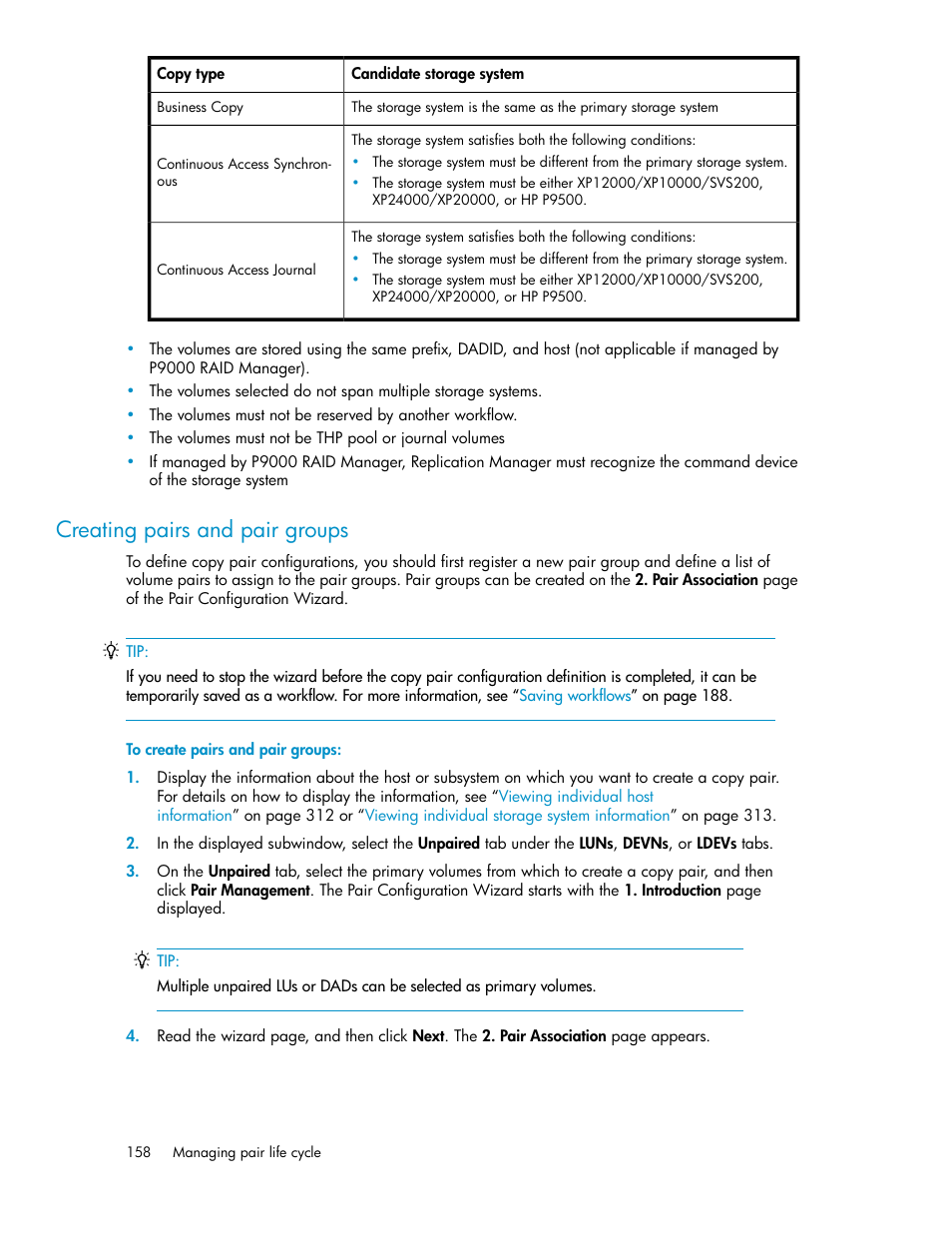 Creating pairs and pair groups | HP XP P9000 Command View Advanced Edition Software User Manual | Page 158 / 500