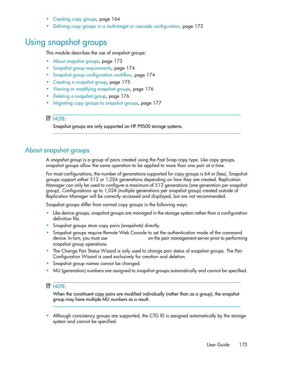 Using snapshot groups, About snapshot groups | HP XP P9000 Command View Advanced Edition Software User Manual | Page 173 / 500