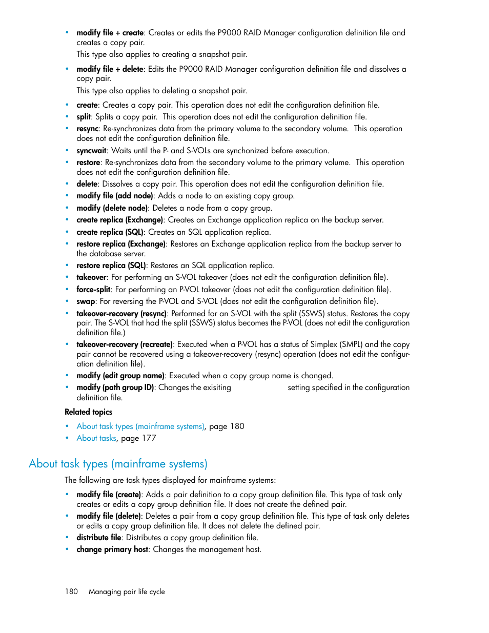 About task types (mainframe systems) | HP XP P9000 Command View Advanced Edition Software User Manual | Page 180 / 500