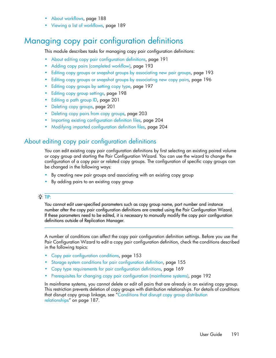 Managing copy pair configuration definitions, About editing copy pair configuration definitions | HP XP P9000 Command View Advanced Edition Software User Manual | Page 191 / 500