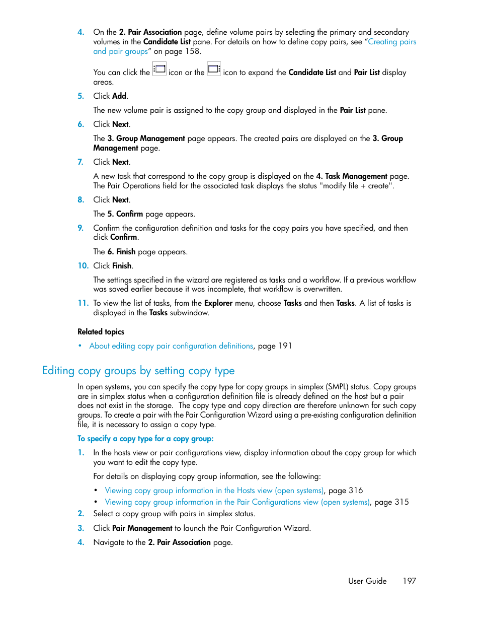 Editing copy groups by setting copy type | HP XP P9000 Command View Advanced Edition Software User Manual | Page 197 / 500