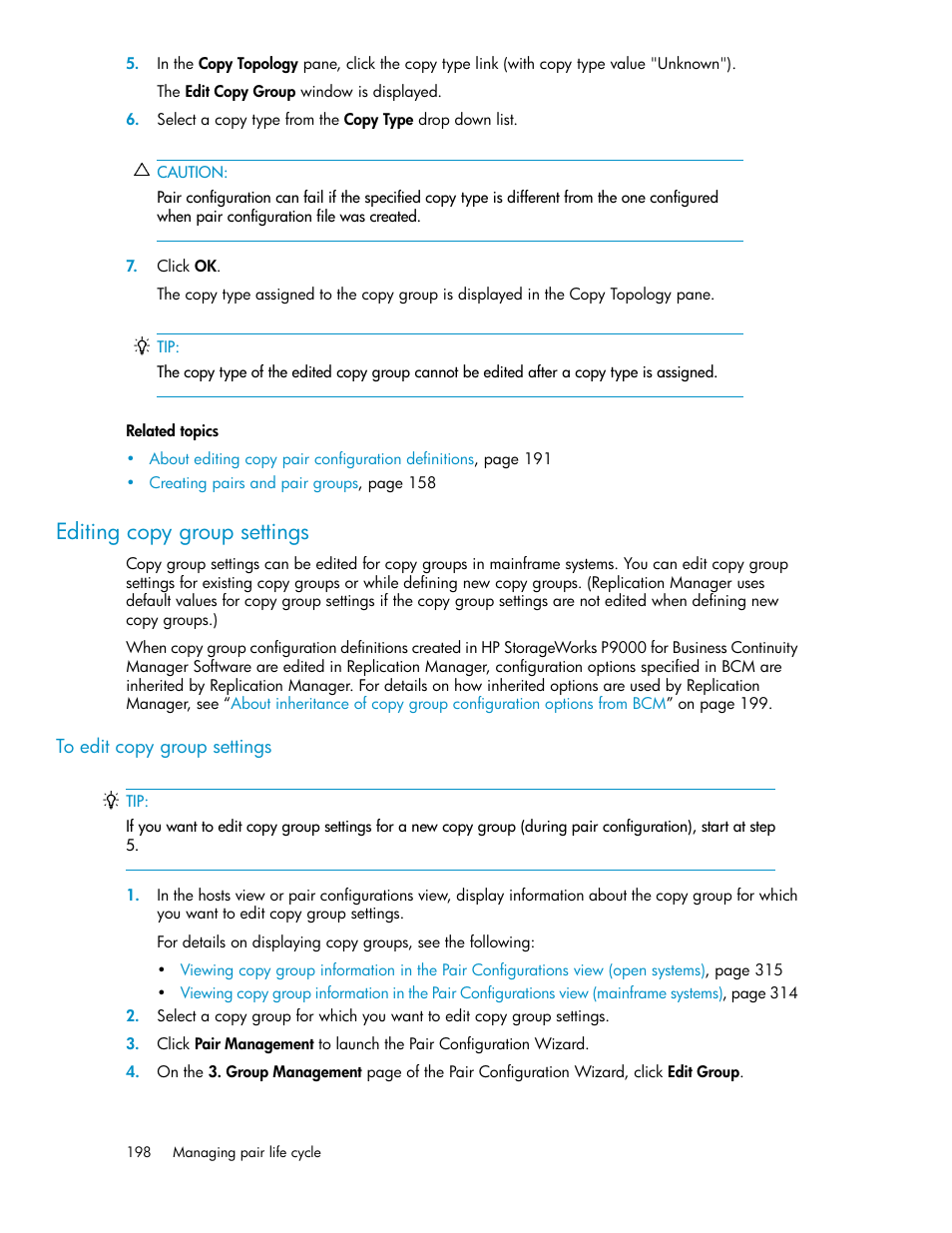 Editing copy group settings | HP XP P9000 Command View Advanced Edition Software User Manual | Page 198 / 500