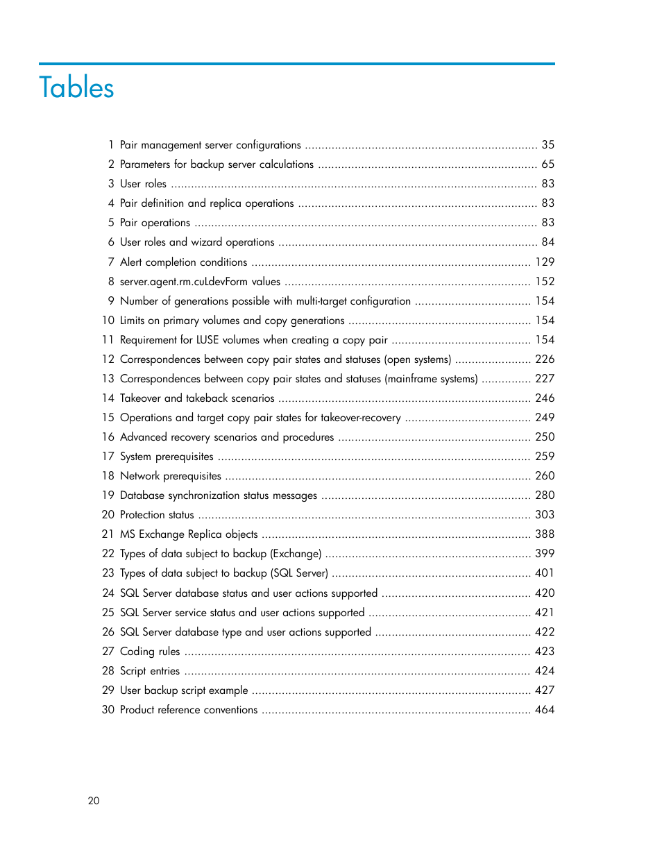 Tables | HP XP P9000 Command View Advanced Edition Software User Manual | Page 20 / 500