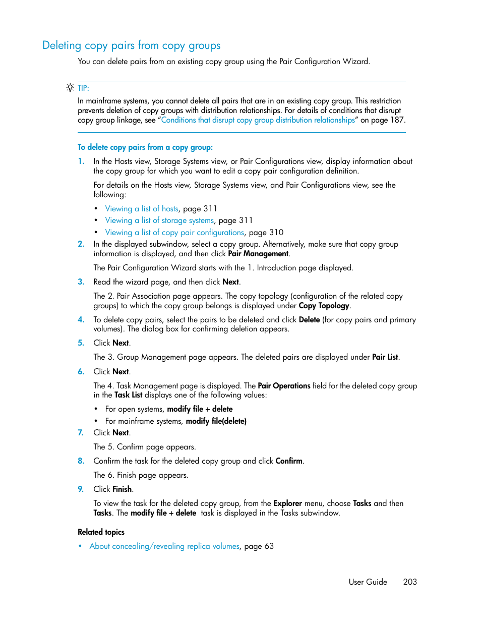Deleting copy pairs from copy groups | HP XP P9000 Command View Advanced Edition Software User Manual | Page 203 / 500