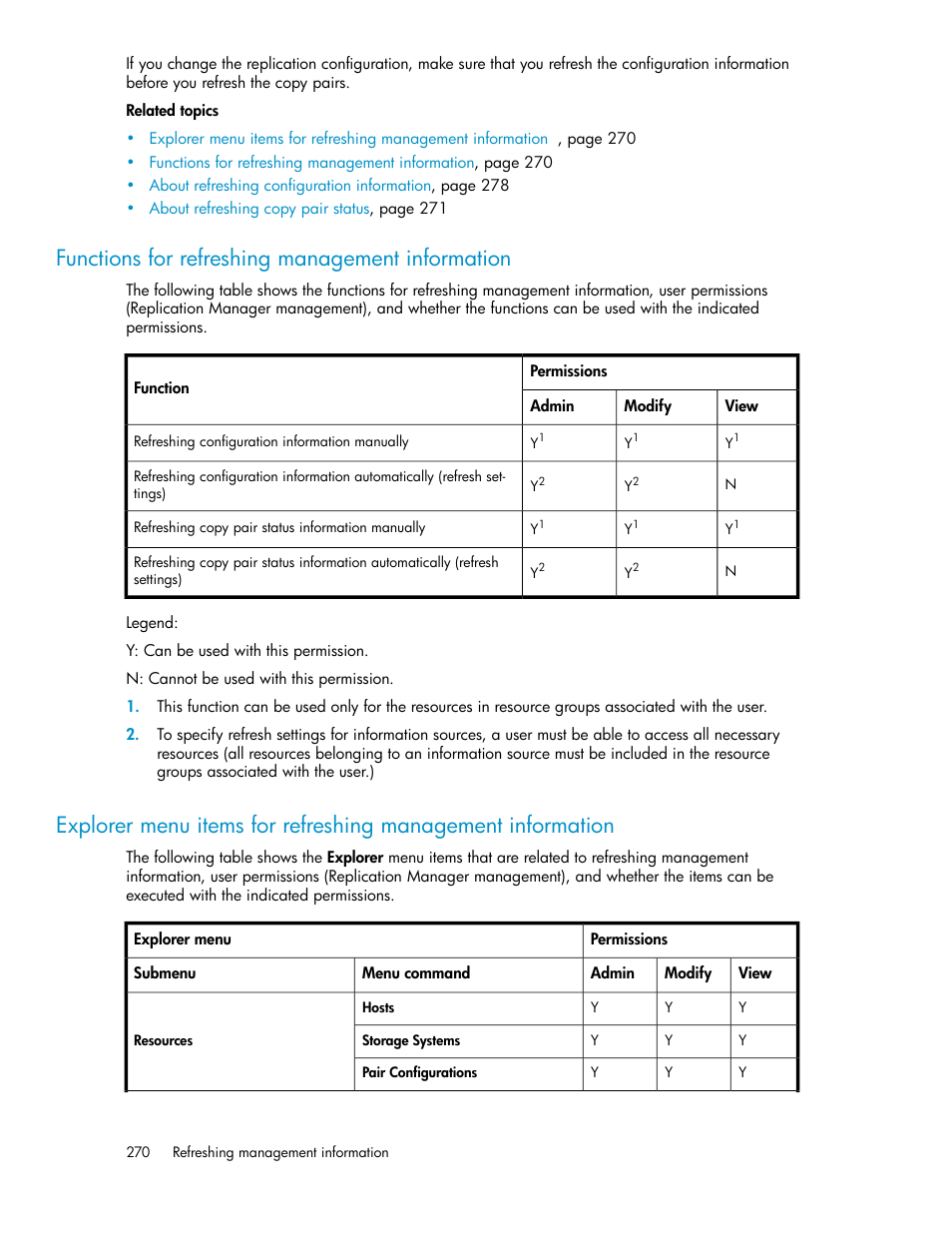 Functions for refreshing management information | HP XP P9000 Command View Advanced Edition Software User Manual | Page 270 / 500