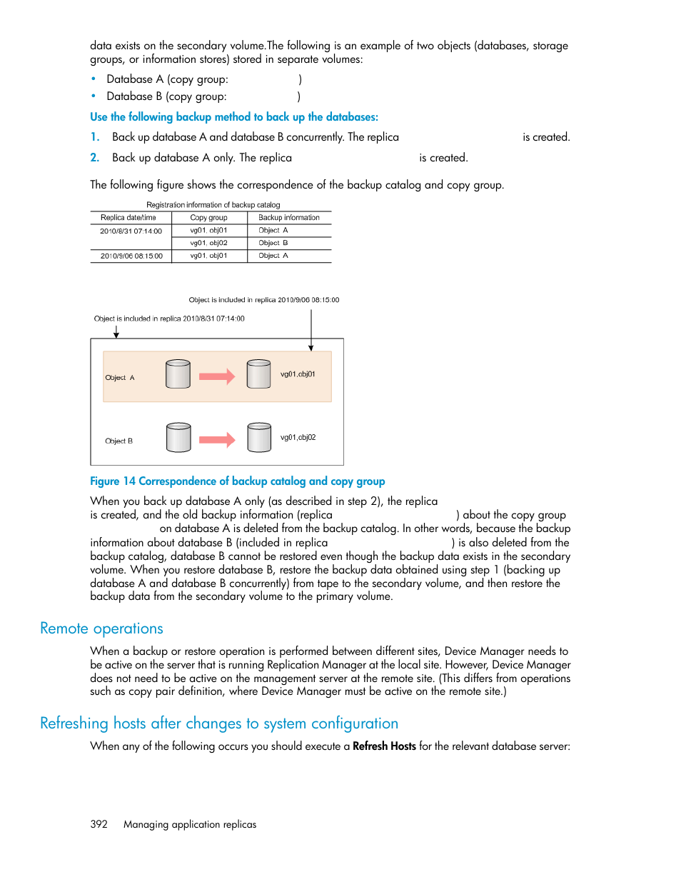Correspondence of backup catalog and copy group, Remote operations | HP XP P9000 Command View Advanced Edition Software User Manual | Page 392 / 500
