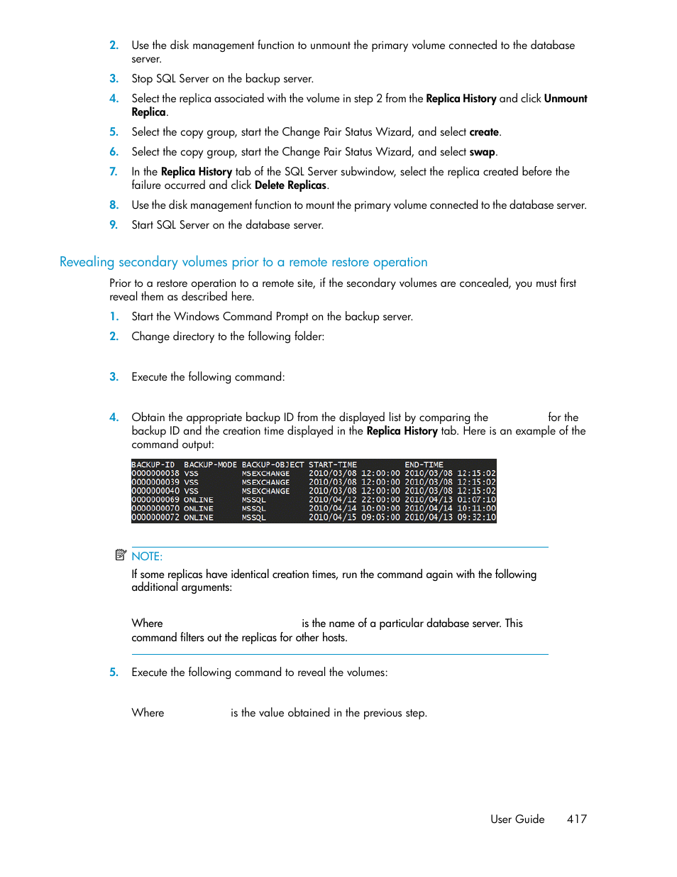 E in, Revealing secondary, Volumes prior to a remote restore operation | HP XP P9000 Command View Advanced Edition Software User Manual | Page 417 / 500