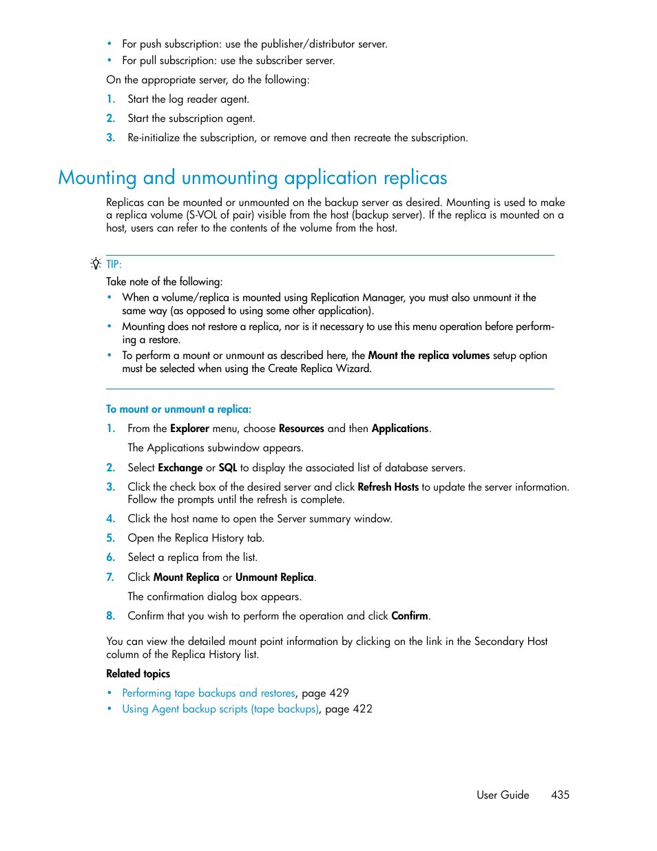 Mounting and unmounting application replicas | HP XP P9000 Command View Advanced Edition Software User Manual | Page 435 / 500