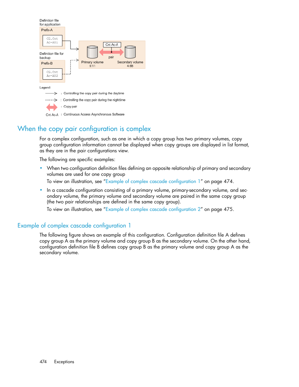 When the copy pair configuration is complex, Example of complex cascade configuration 1 | HP XP P9000 Command View Advanced Edition Software User Manual | Page 474 / 500