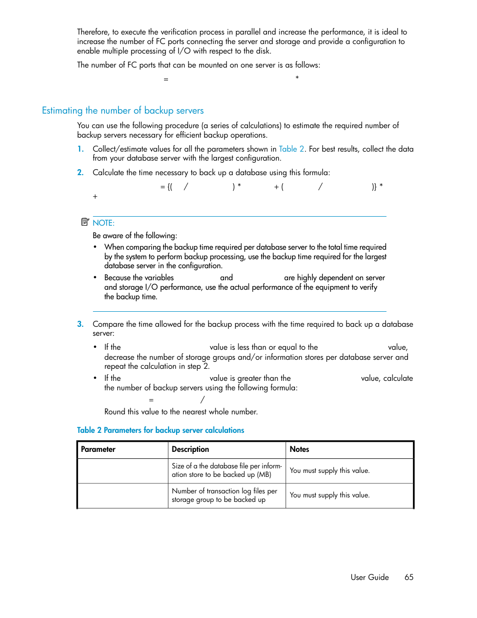 Parameters for backup server calculations, Estimating the number of backup servers | HP XP P9000 Command View Advanced Edition Software User Manual | Page 65 / 500