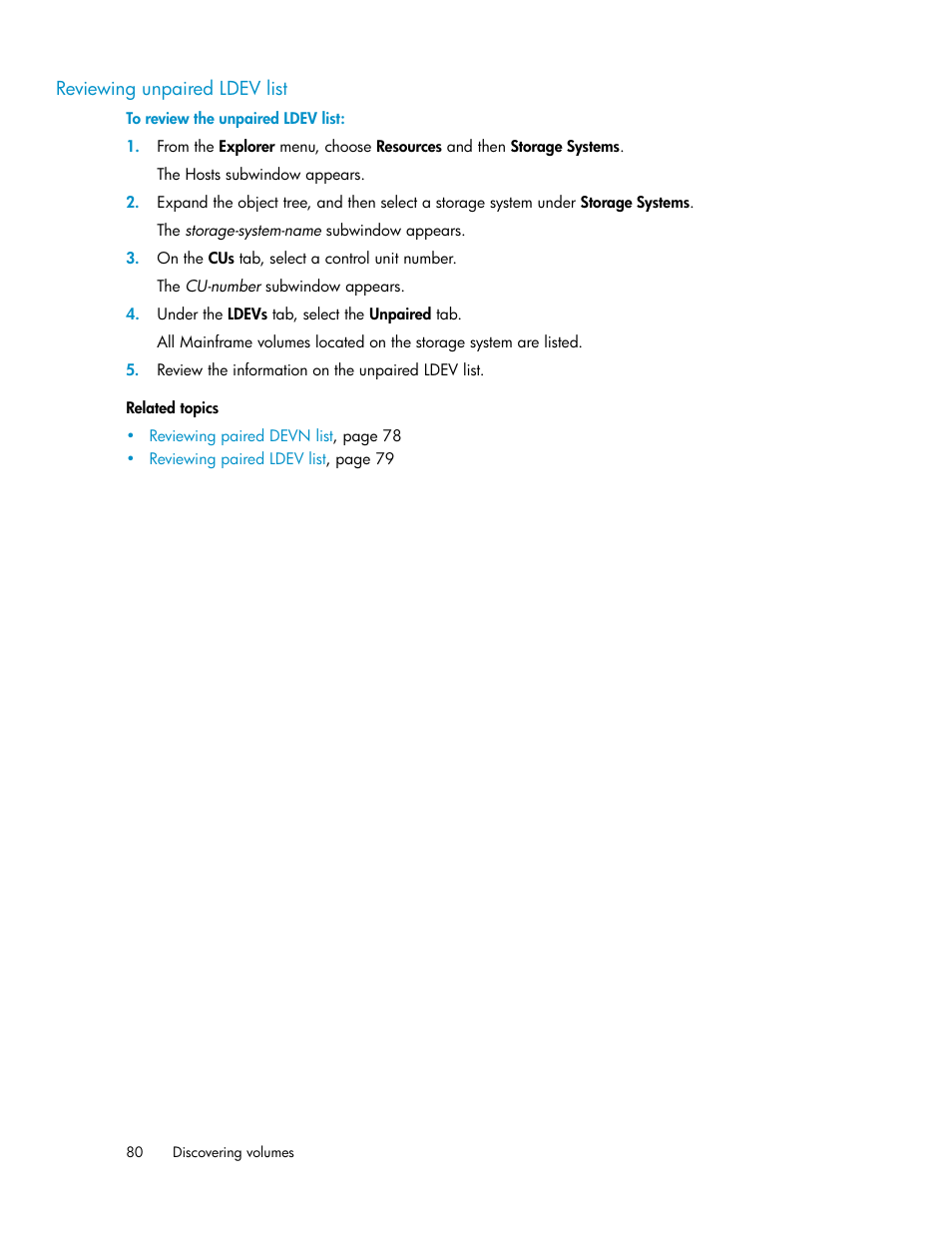 Reviewing unpaired ldev list | HP XP P9000 Command View Advanced Edition Software User Manual | Page 80 / 500