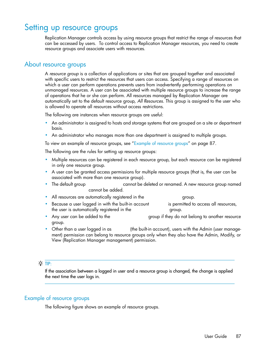 Setting up resource groups, About resource groups, Example of resource groups | HP XP P9000 Command View Advanced Edition Software User Manual | Page 87 / 500