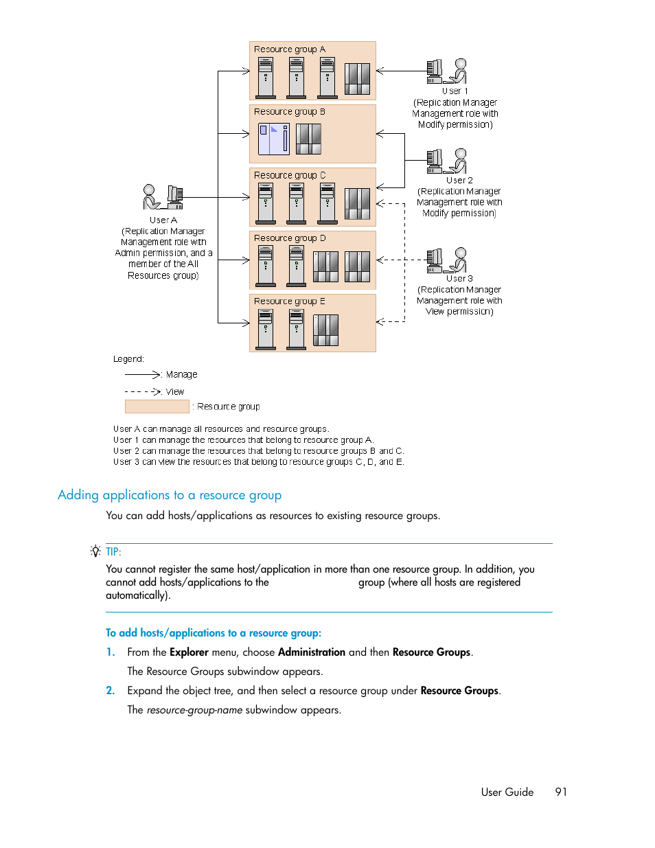 Adding applications to a resource group | HP XP P9000 Command View Advanced Edition Software User Manual | Page 91 / 500