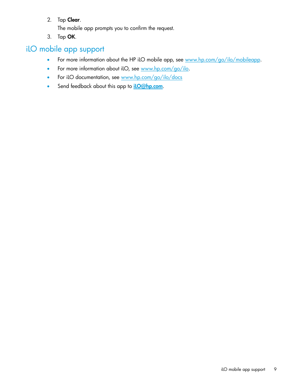 Ilo mobile app support | HP ProLiant DL380p Gen8 Server User Manual | Page 9 / 9