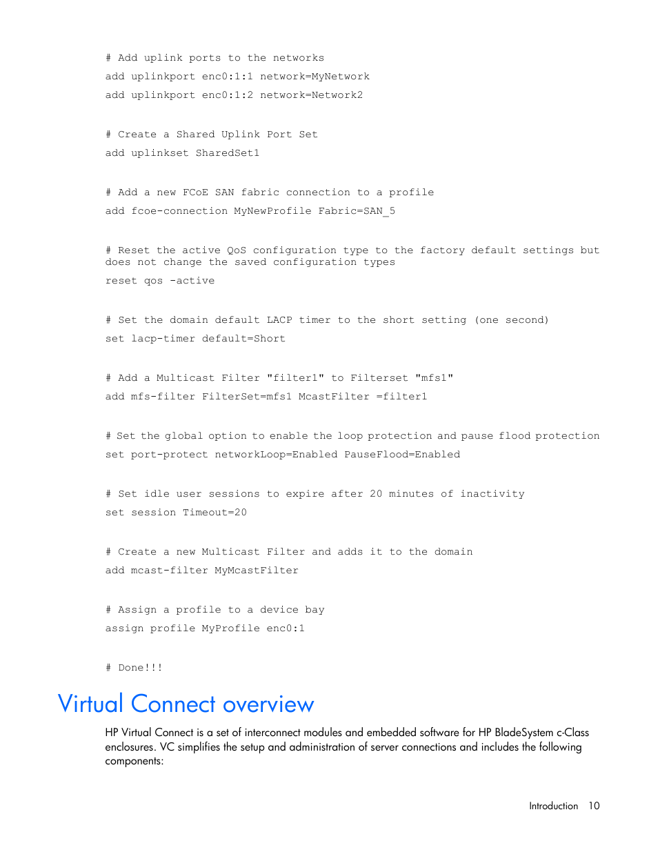 Virtual connect overview | HP Virtual Connect Flex-10 10Gb Ethernet Module for c-Class BladeSystem User Manual | Page 10 / 205