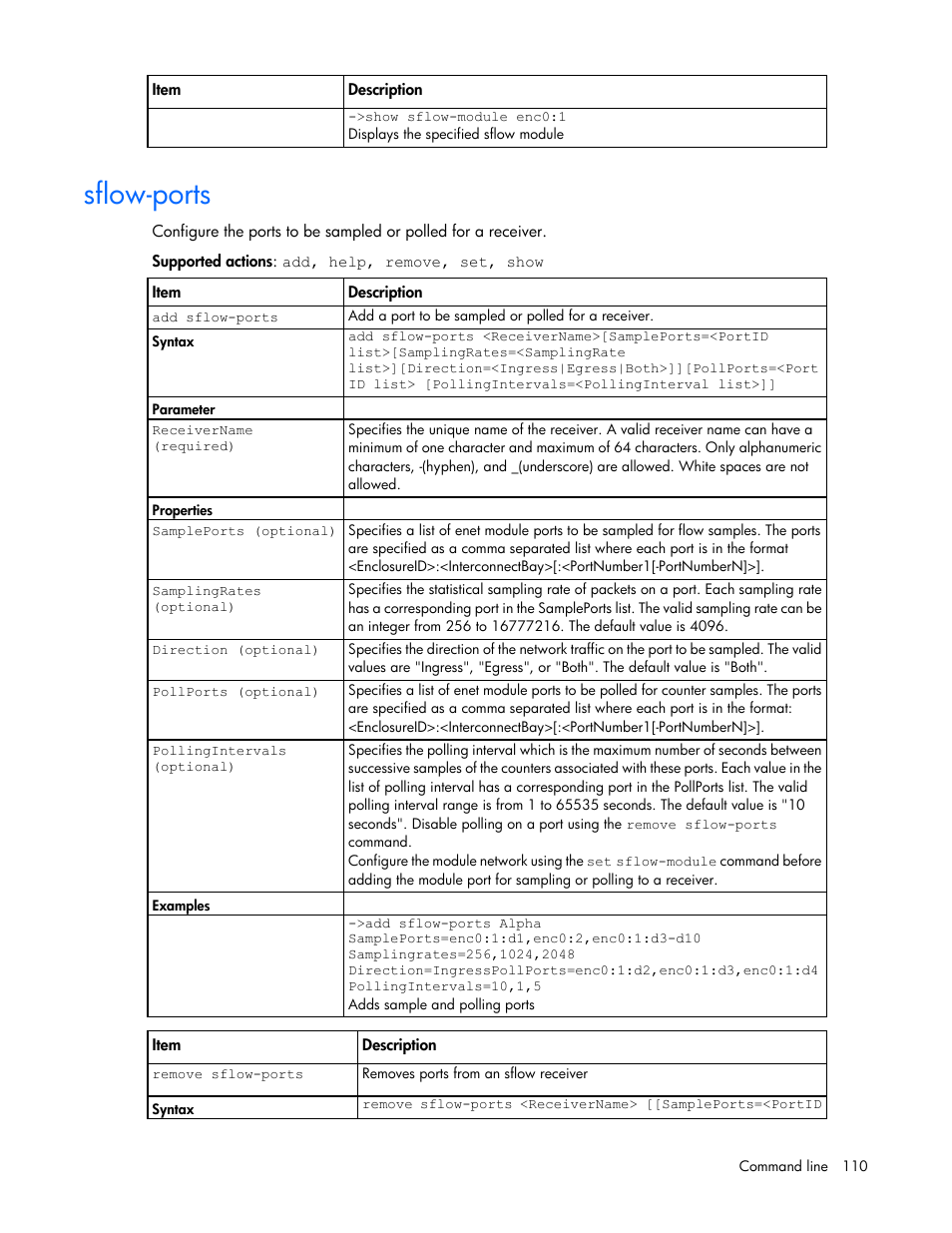 Sflow-ports | HP Virtual Connect Flex-10 10Gb Ethernet Module for c-Class BladeSystem User Manual | Page 110 / 205