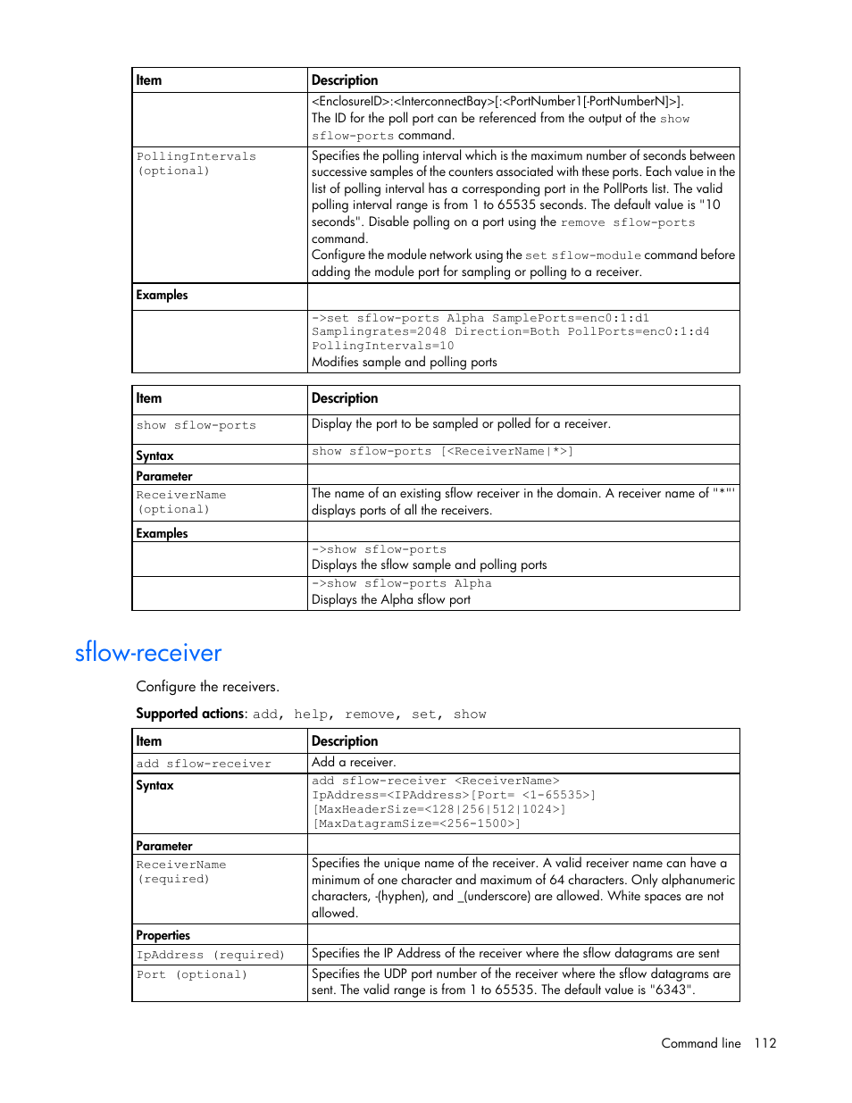 Sflow-receiver | HP Virtual Connect Flex-10 10Gb Ethernet Module for c-Class BladeSystem User Manual | Page 112 / 205