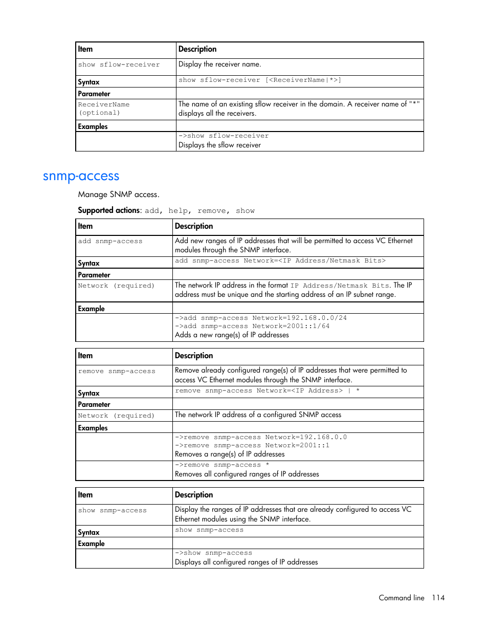 Snmp-access | HP Virtual Connect Flex-10 10Gb Ethernet Module for c-Class BladeSystem User Manual | Page 114 / 205