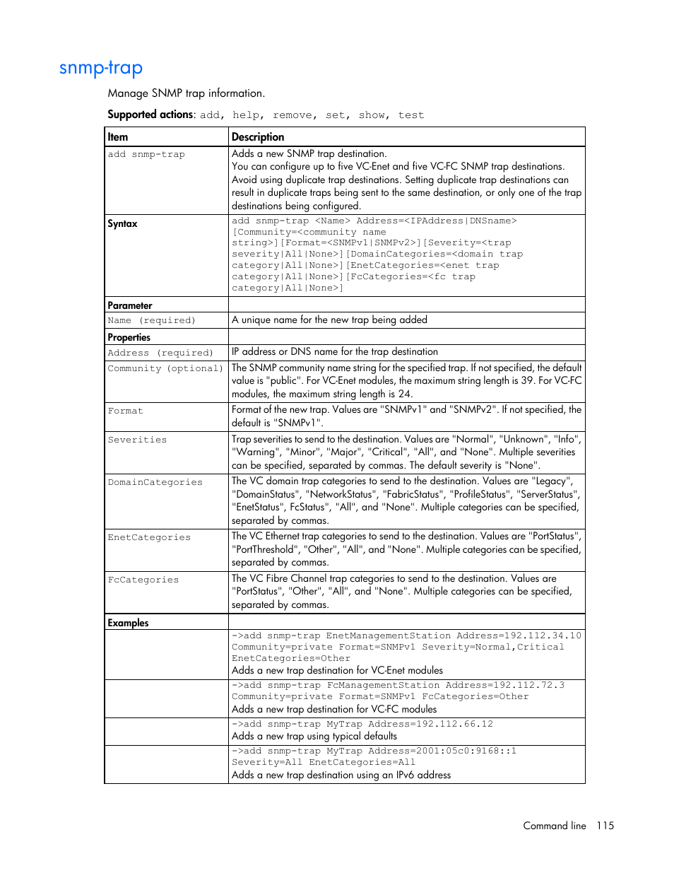 Snmp-trap | HP Virtual Connect Flex-10 10Gb Ethernet Module for c-Class BladeSystem User Manual | Page 115 / 205