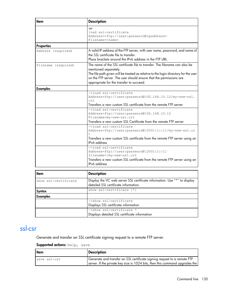 Ssl-csr | HP Virtual Connect Flex-10 10Gb Ethernet Module for c-Class BladeSystem User Manual | Page 120 / 205