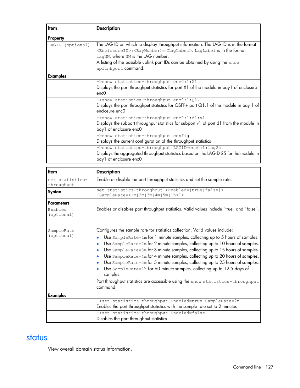 Status | HP Virtual Connect Flex-10 10Gb Ethernet Module for c-Class BladeSystem User Manual | Page 127 / 205