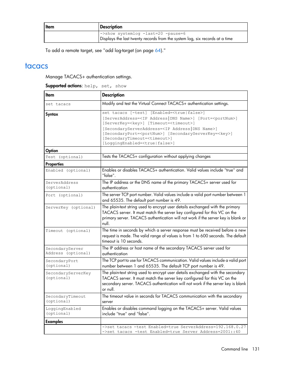 Tacacs | HP Virtual Connect Flex-10 10Gb Ethernet Module for c-Class BladeSystem User Manual | Page 131 / 205