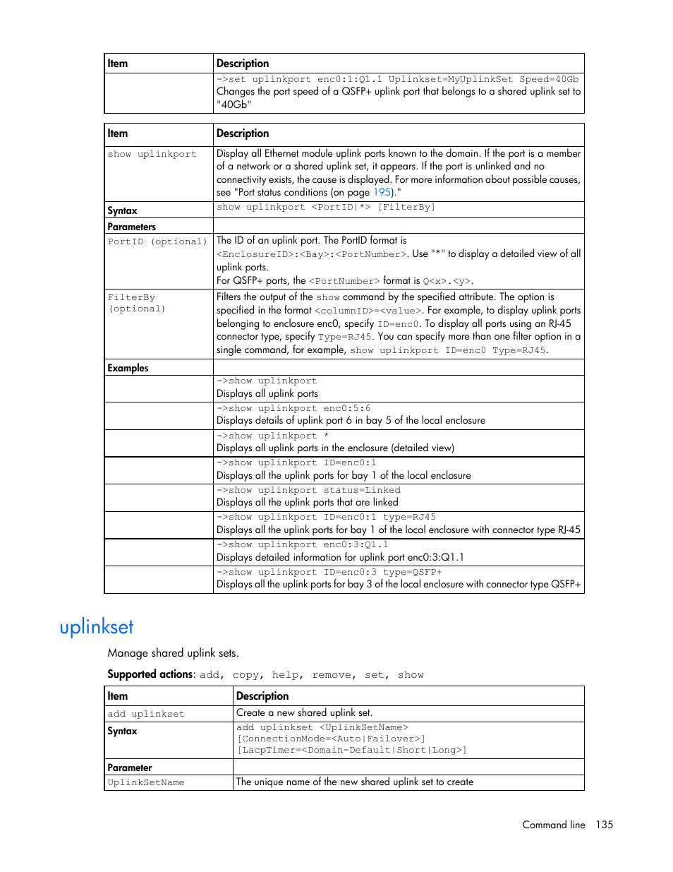 Uplinkset | HP Virtual Connect Flex-10 10Gb Ethernet Module for c-Class BladeSystem User Manual | Page 135 / 205