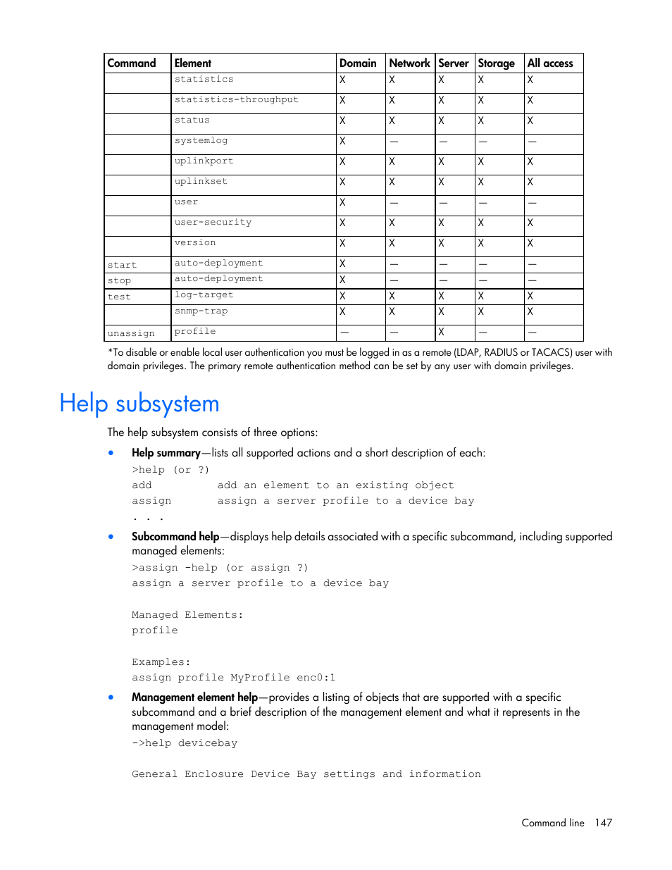 Help subsystem | HP Virtual Connect Flex-10 10Gb Ethernet Module for c-Class BladeSystem User Manual | Page 147 / 205