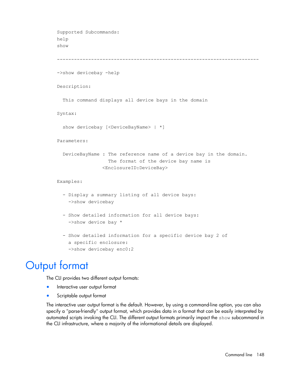 Output format | HP Virtual Connect Flex-10 10Gb Ethernet Module for c-Class BladeSystem User Manual | Page 148 / 205