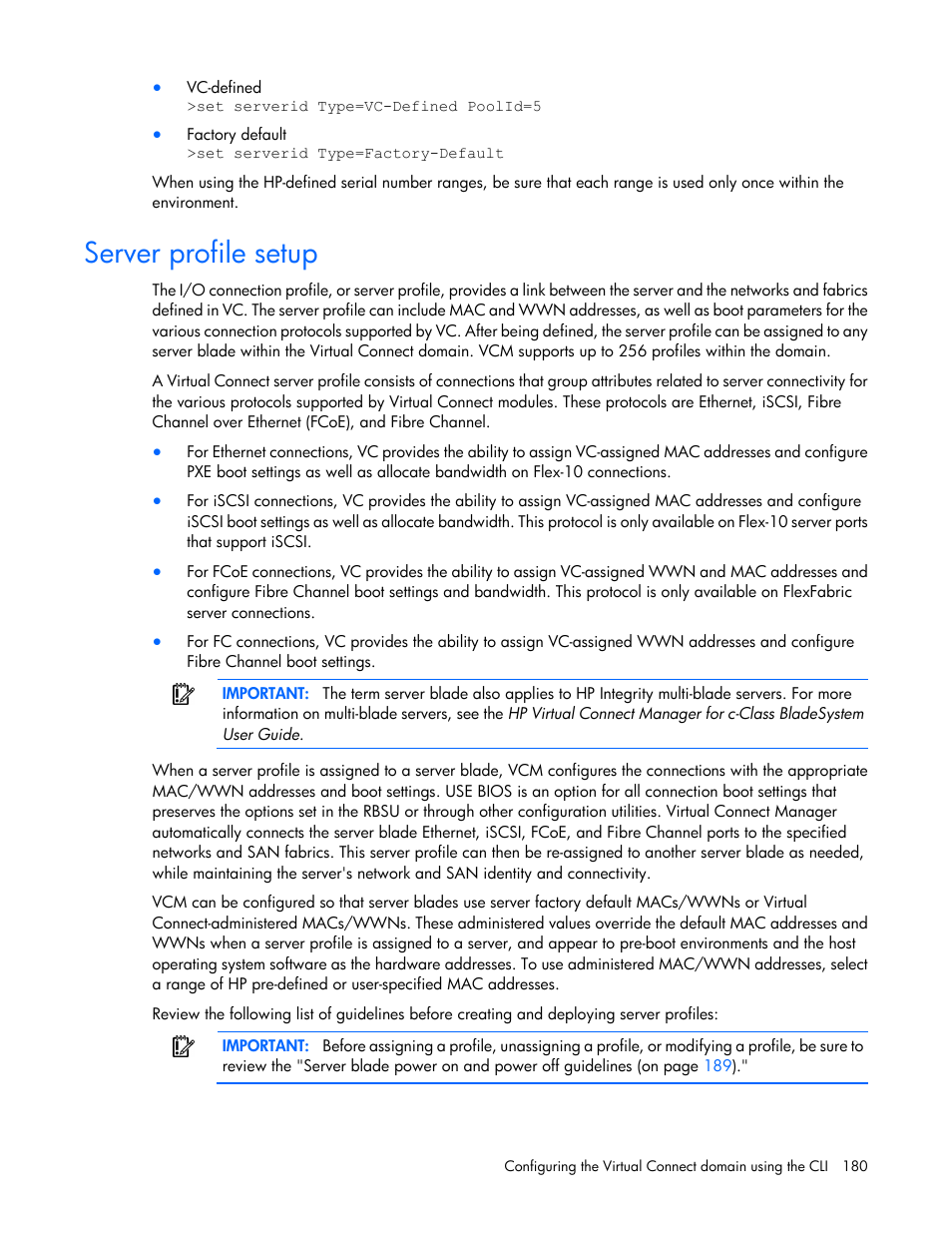 Server profile setup | HP Virtual Connect Flex-10 10Gb Ethernet Module for c-Class BladeSystem User Manual | Page 180 / 205